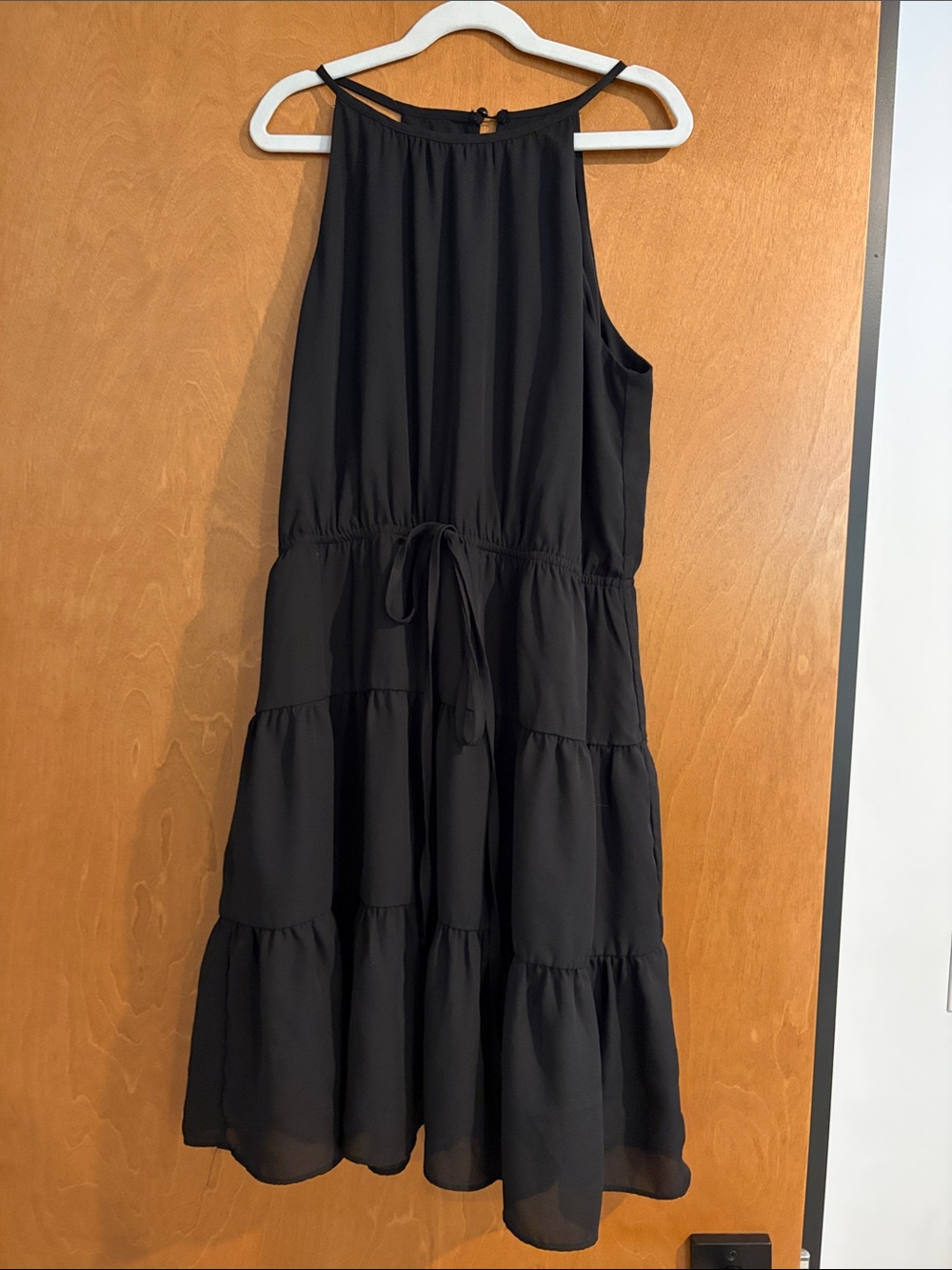 Amazon Black Sleeveless Tiered Midi Dress with Drawstring Waist